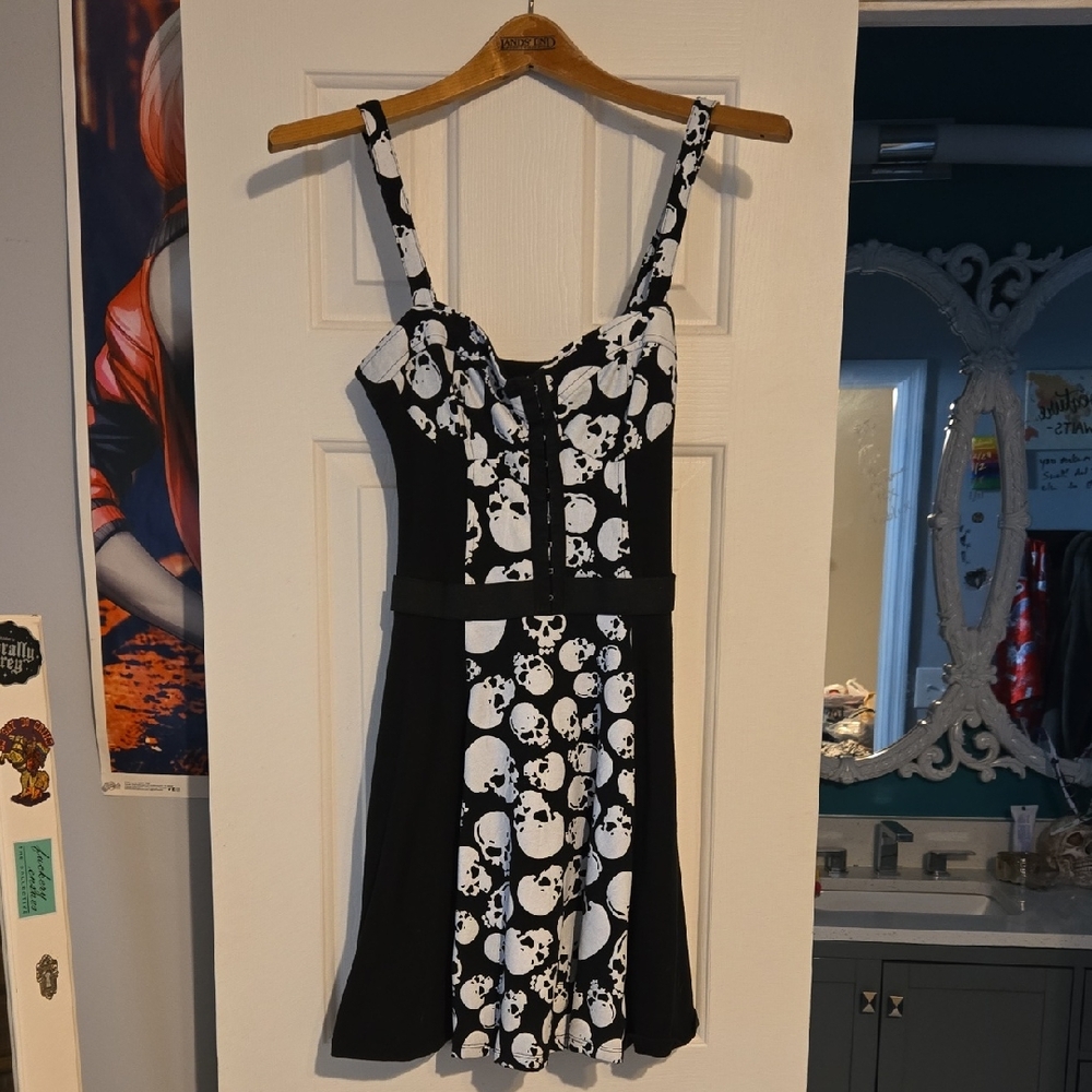Royal Bones Skull Black and White Mini Dress With Adjustable Straps